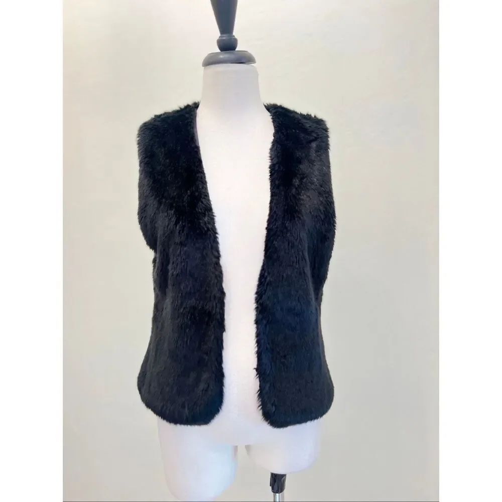BCBGeneration Women's Faux Fur Lined Open Front Vest Jacket Black Size XS/Small